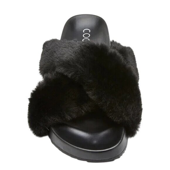 Coconuts by Matisse Seasons Vegan Slide Sandal Faux Fur Black 8M NIB - Picture 2 of 3